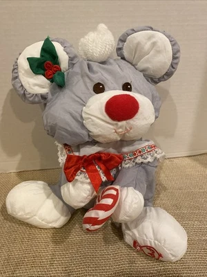Puffalump Christmas Mouse Fisher Price Plush Gray Candy Cane 1987 8016 - Image 1 of 4
