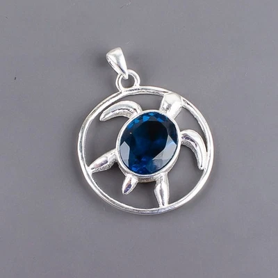 London Blue Topaz Gemstone Handmade 925 Sterling Silver Jewelry Pendant Gift For - Image 1 of 3