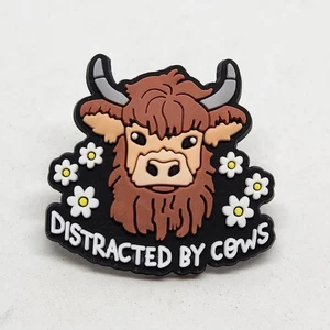 Cow Lover Brown Daisies Rubber Pin Black Tone Backing Lapel Backpack Hat Brooch - Picture 1 of 2