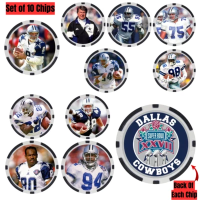 COWBOYS SUPER BOWL XXVII PLAYERS - 10 POKER CHIP SET - Image 1 of 2