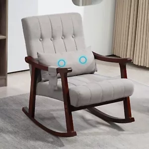 Upholstered Rocking Chair with Massage Support Pocket, Nursery Rocker High Back - Picture 1 of 12