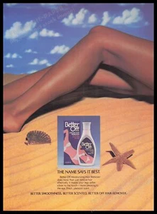 Removedor de cabello Better Off crema década de 1980 anuncio impreso 1985 piernas de arena bronceadas - Imagen 1 de 1