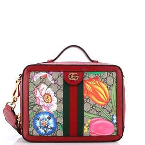Gucci Ophidia Zip Around Camera Bag Flora GG Coated Canvas Small Brown, Print