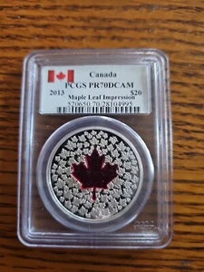 2013 Silver Maple Leaf Impression Red Enamel PCGS PR70 DCAM - Picture 1 of 2
