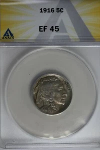 1916 .05 ANACS EF 45 Buffalo Nickel, Indian Nickel, 5 Cent Piece - Picture 1 of 2