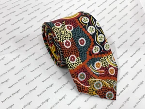 Warrina Designs 100% Silk Tie Authentic Aboriginal Design Art Wild Coconut - Picture 1 of 5