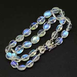 14K Solid White Gold Diamond Finest Blue Flash Moonstone Bracelet 6.5 INCH - Picture 1 of 7