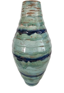 Pier 1 Imports Vase Art Pottery Drip Glaze Blue & Green 14.5” Tall - Picture 1 of 7