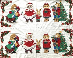 Wamsutta Hallmark Cards Fabric Panel Christmas Cats Dogs Bears Bunnies - Picture 1 of 4