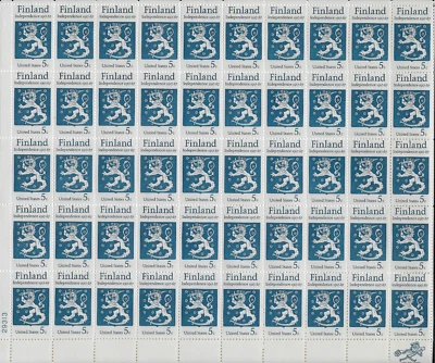 US Scott 1334, Finnish Independence, 1967 Full mint sheet of 50, NH - Image 1 of 2