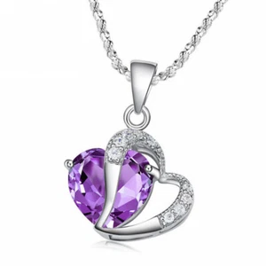 DAMEN HALSKETTE 925 STERLING SILBER PLATTIERT HERZ ANHÄNGER LILA SCHMUCK KETTE - Bild 1 von 6