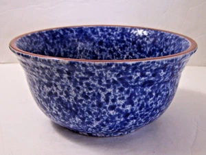 Vtg Spongeware Stoneware 5 1/2" Bowl Style-Eyes by Boum Bros. Blue Cobalt READ - Picture 1 of 5