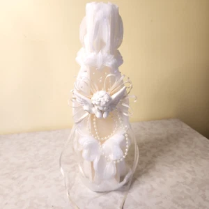 Vintage Hand Carved Ribbon Pillar 11 inch Unity Candle Angel Wedding Baptism o8 - Picture 1 of 8