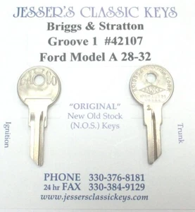 Vintage BASCO GV-1 Pair Round Headed NOS Keys Model A Ford 1928 - 1932 - Picture 1 of 5