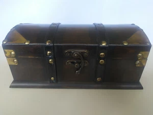 Cofre pirata 28x14x11cm marrón madera aspecto antiguo caja almacenamiento baúl - Imagen 1 de 9