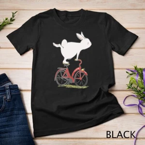 Cute Bunny Rabbit On Bike, Cycling, Bicycle T-Shirt & Gift Unisex T-shirt - Picture 1 of 15