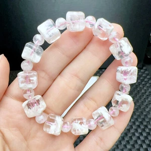 Bracciale Perline Elasticizzate Cristallo Fiocco di Neve Fantasma Fantasma 37g Rosa Naturale - Foto 1 di 6