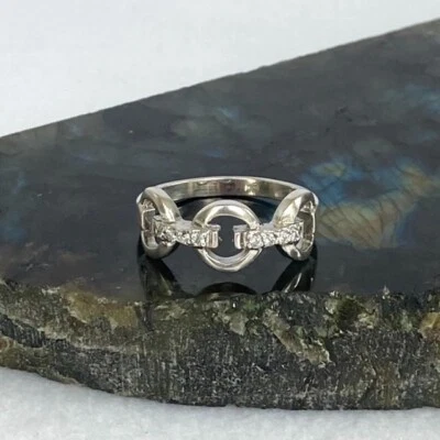 Anillo de barra circular de circonita cúbica plateado de 8 mm tamaño 8,75 Foto 1 de 4