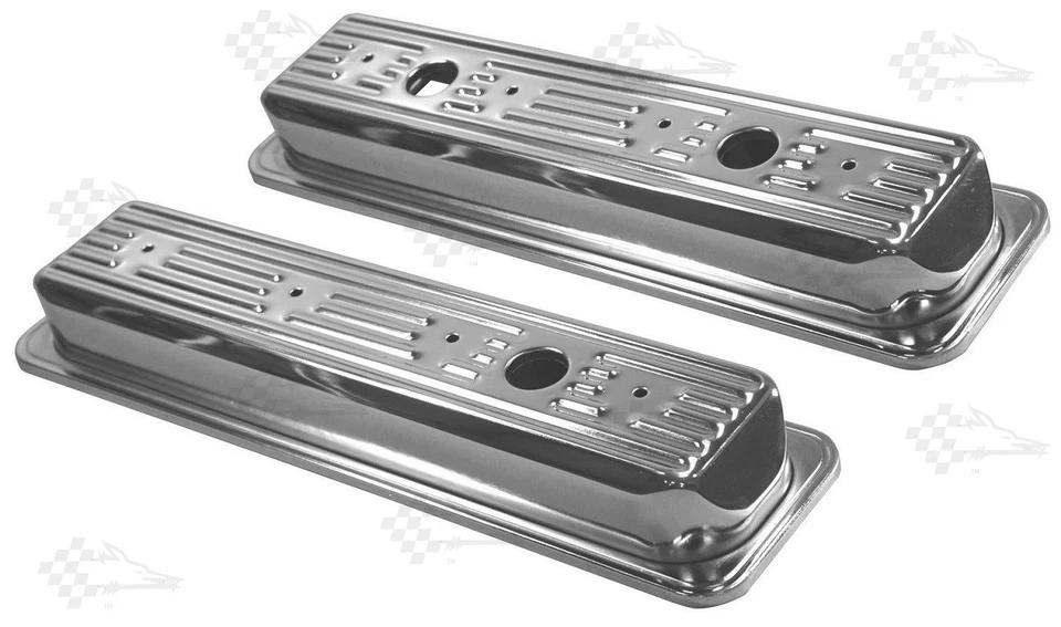 Chrome Valve Covers - SB Small Block Chevy 305-350 - 1987 Up - OEM Style 2-3/8" - Image 1 of 1