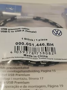 Volkswagen USB Premium Cable USB-C to USB-A (Female) VW NEW OEM 000 051 446 BH - Picture 1 of 4