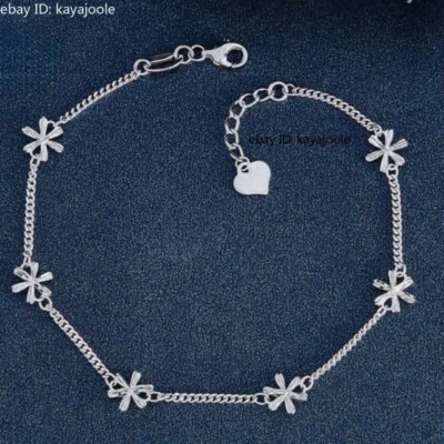 Pure Platinum 950 Women Flower Cuban Curb Chain Bracelet 6.7+0.6inch 3.2-3.4g - Image 1 of 4