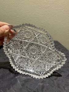 Antique American Brilliant Cut Crystal Leaf Shape Plate - Picture 1 of 3