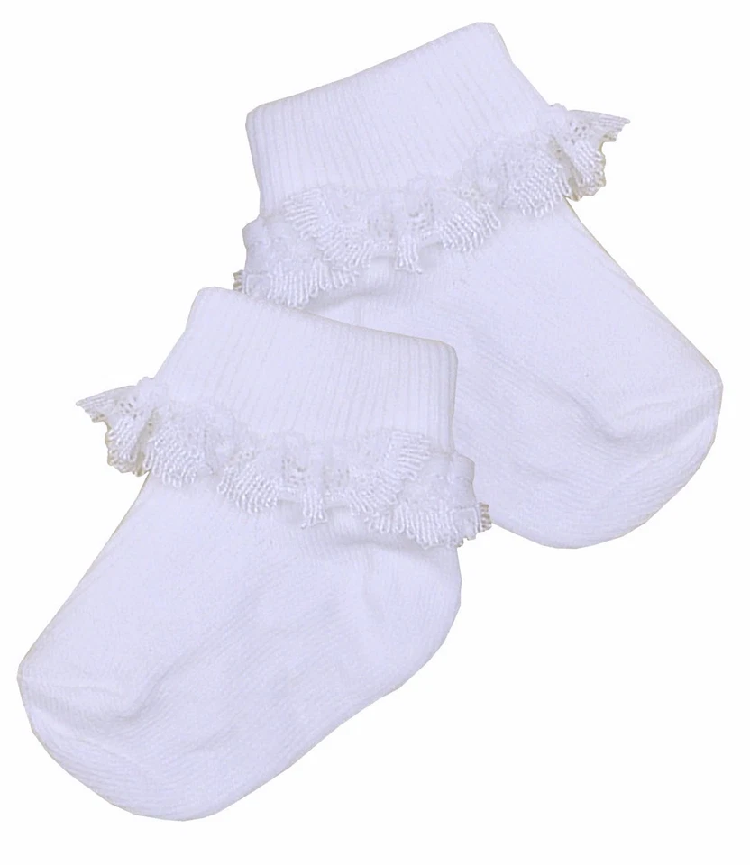BabyPrem Premature Baby Clothes One Pair Girls Socks Frilly White Pink Sox