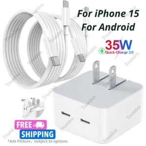 35W Dual Type-C Fast Charger PD Brick USB-C Cable For iPhone 15 Pro iPad Android - Picture 1 of 16