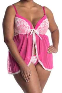 Jessica Simpson Womens Size 3X Galloon Lace Babydoll Chemise & Thong 2-Piece Set - Picture 1 of 4