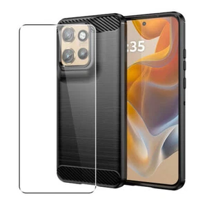 Carbon Coque pour Motorola Moto Edge 50 Neo 360 Cover écran Verre Black - Picture 1 of 5