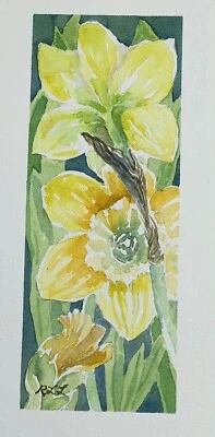 Roberta Larson Original Watercolor Painting Daffodils 10x5” Signed Flower - Image 1 of 4