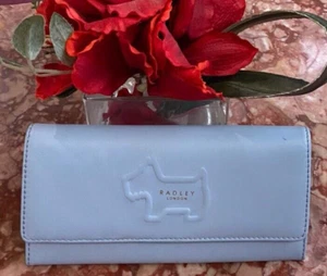 New RADLEY LONDON Scottie Embossed Blue Leather Flap-Over Wallet, Retail $108 - Picture 1 of 6
