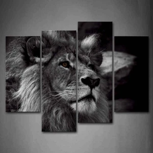 Black and White Lion Head Portrait Wall Art Painting Pictures Print on Canvas... - Picture 1 of 1
