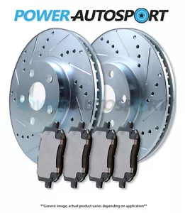REAR POWER CROSS DRILLED SLOTTED PLATED BRAKE ROTORS + CERAMIC PADS 57334PK - Foto 1 di 2