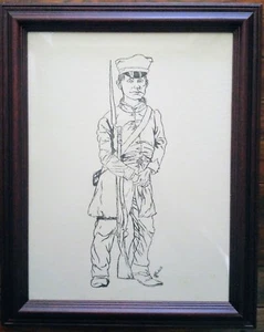 Bürgerkrieg Konföderierte Soldat Junge Schwarzweiß Skizze Signiert Original Kunst  - Bild 1 von 5