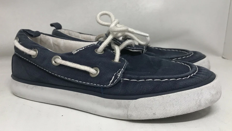 Zapatos de barco Gymboree de lona con cordones texturizados para niños azul marino blanco talla 18 Foto 1 de 4