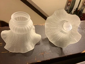 Vintage Hand Blown Frosty Ruffle Glass Ceiling Fan Light Globe Shades - Picture 1 of 9