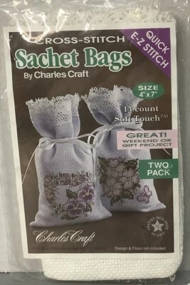 Charles Craft Cross Stitch Sachet Bags Kit 2 Pack 4x7 14 Count E-Z Stitch - Image 1 of 3