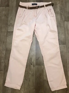 Dorothy Perkins Peach Pink Lightweight Belted Turn Up Chino Trousers UK10 A63 - Picture 1 of 10