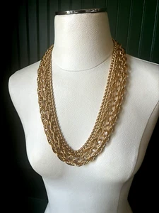 Vintage Marked DB gold tone 4 Strand Chain Necklace Nicely textured 27" long. N7 - Picture 1 of 8