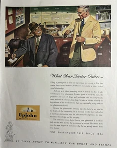 1943 Upjohn Pharmaceuticals Doctors Orders War Bonds WW 2 Era Vintage Print Ad - Foto 1 di 1