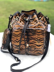 NWT Patricia Nash Sabina Tiger Print Drawstring Smooth Leather BUNDLE Zip Pouch - Picture 1 of 10