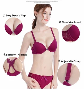 Conjuntos de sujetador push up para mujer con cierre frontal conjunto de ropa interior de encaje ropa de dormir íntima AB - Imagen 1 de 25