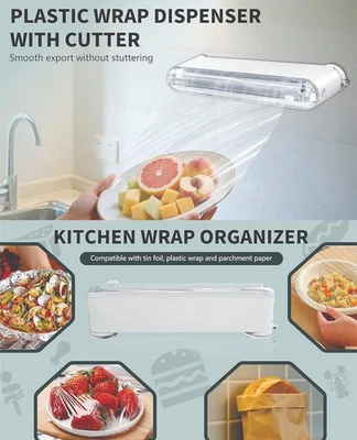 Dispensador de envoltura de plástico con cortador, dispensador de película adhesiva reutilizable, envoltura adhesiva Foto 1 de 4