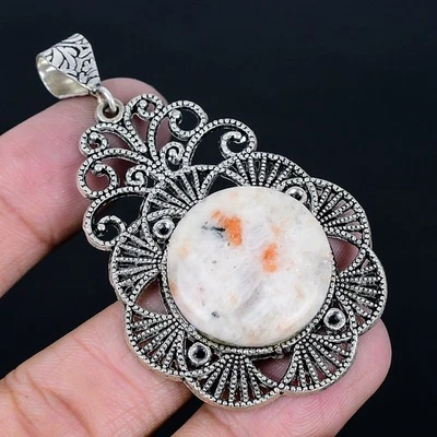 Colgante hecho a mano enchapado en plata 925 Sunstone de 2,76" Foto 1 de 3
