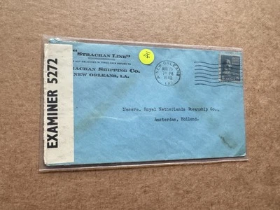 US 1940 Prexy Cover to Netherlands (411) +Solo Franking #810 +Strachan Line Ship - Image 1 of 2