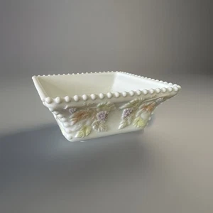 Westmoreland Painted Milk Glass Grape Panel Square Bowl Candy Dish Vintage 7.25” - Picture 1 of 6