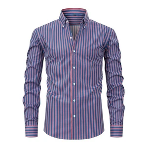 Mens Elastic Shirts Formal Business Long Sleeves Striped Casual Dress Shirts Top - Picture 1 of 13