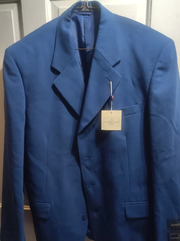 Nuevo NUEVO CON ETIQUETAS Raspinni Para hombres Azul Cuadros Abrigo Deportivo Chaqueta a Cuadros 100% LINO Blazer 40 R Foto 1 de 4