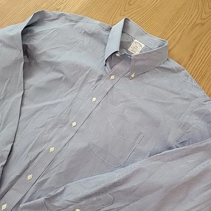 Brooks Brothers Shirt Mens 17.5 6/7 Blue White Houndstooth Check Regent Non Iron - Picture 1 of 12